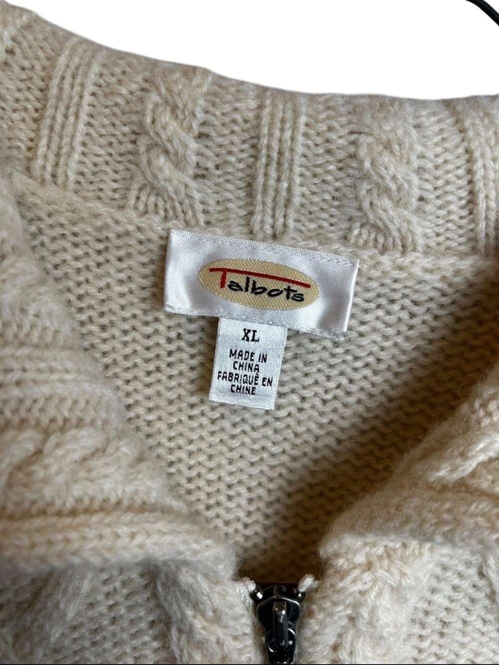 Talbots 100% Shetland Wool Cable Knit Full Zip Cardigan Sweater Jacket Size XL - Picture 2 of 4